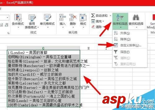 在Excel中如何對單元格文本或數字進行自定義排序?