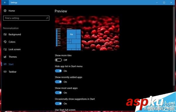 Win10,RS2正式版,開始菜單
