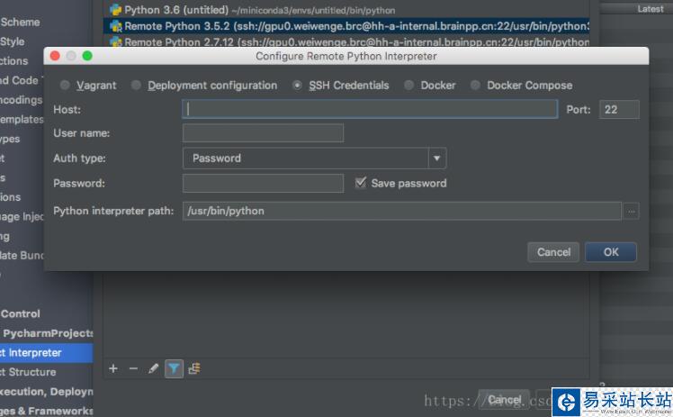 pycharm 配置遠程解釋器