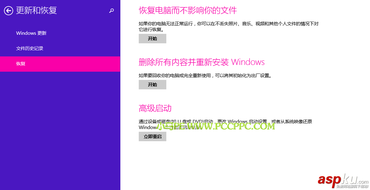 Windows 8.1如如何快速恢復系統和重新安裝系統