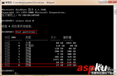 DOS,diskpart,磁盤