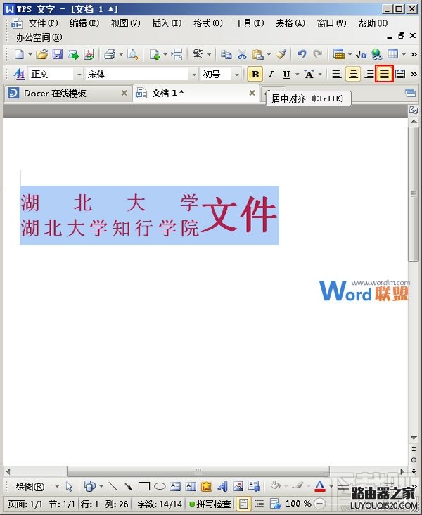 設置為居中對齊