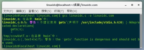Linux系統,C語言,gets函數,警告