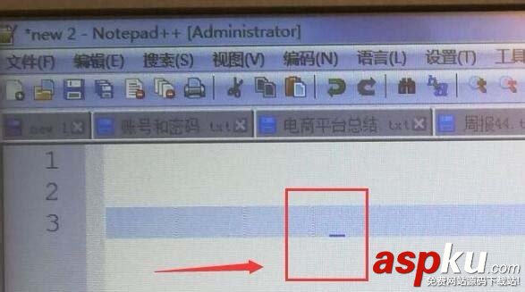 notepad++,光標,下劃線