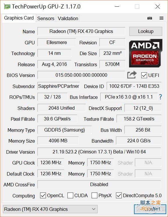 藍寶石 RX470 4G D5海外版OC評測
