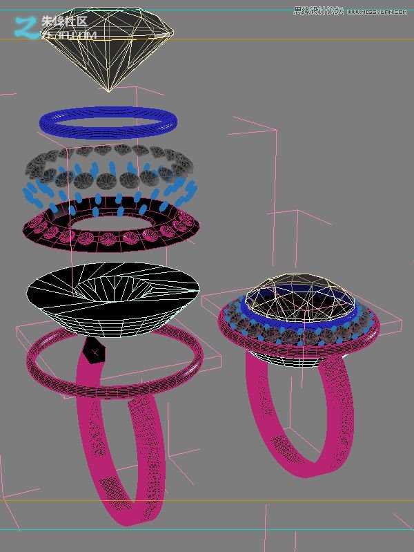 3Dmax制作創建非常精致的3D鉆石戒指,