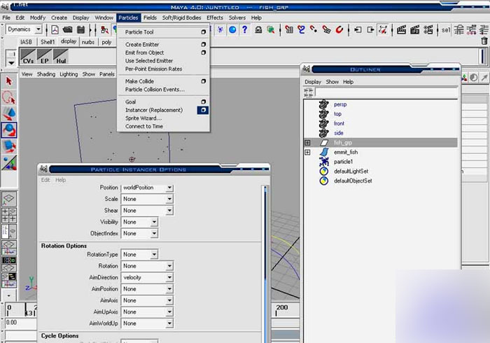 MAYA8.5粒子系統打造魚群教程 武林網 MAYA角色動畫教程