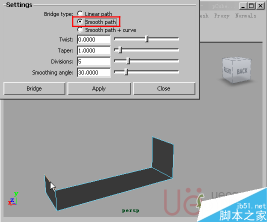 MAYA Polygons建模Edit Mesh命令集詳解解釋 武林網 MAYA建模教程15-Bridge-Smooth-path.gif