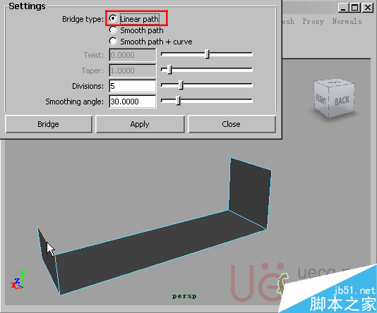 MAYA Polygons建模Edit Mesh命令集詳解解釋 武林網 MAYA建模教程14-Bridge-Linear-path.gif