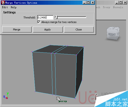 MAYA Polygons建模Edit Mesh命令集詳解解釋 武林網 MAYA建模教程44-merge-vertices.gif
