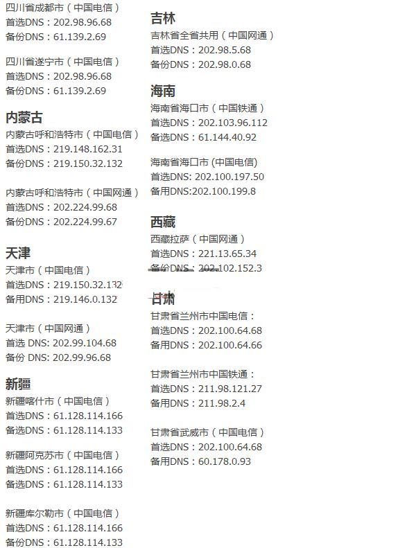 DNS服務器IP地址大全