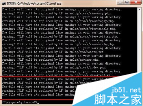 電腦中使用git命令增加文件出現字體警告如何解決5