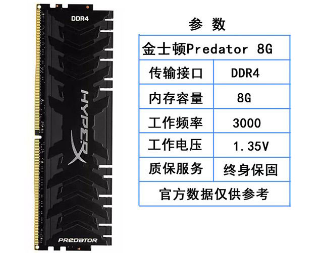 金士頓 駭客神條Predator系列 DDR4 3000 8G內存