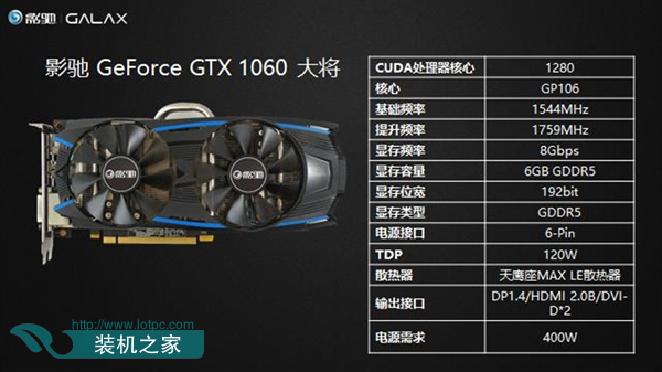 影馳GTX1060大將 6G獨立顯卡