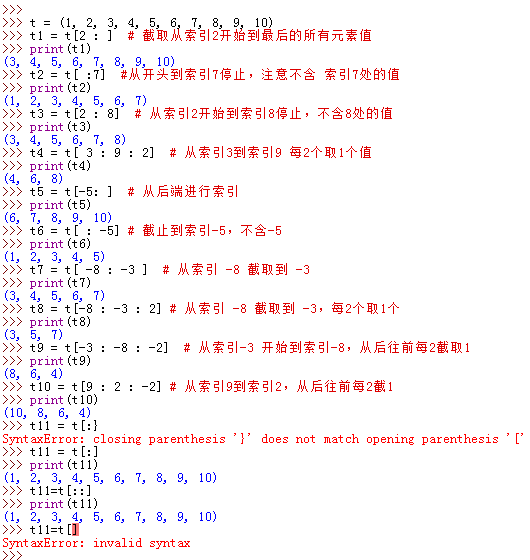 Python 元組切片