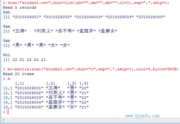 scan()函數以列表的形式讀取數據和讀取數據到矩陣中