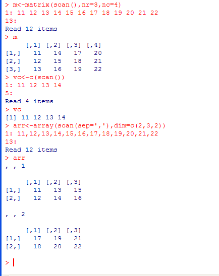 R語言中使用scan()函數輸入數據并創建其它數據對象