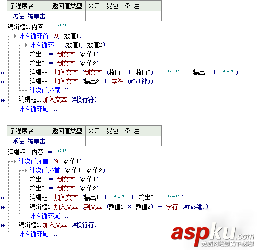 易語言,九九乘除表