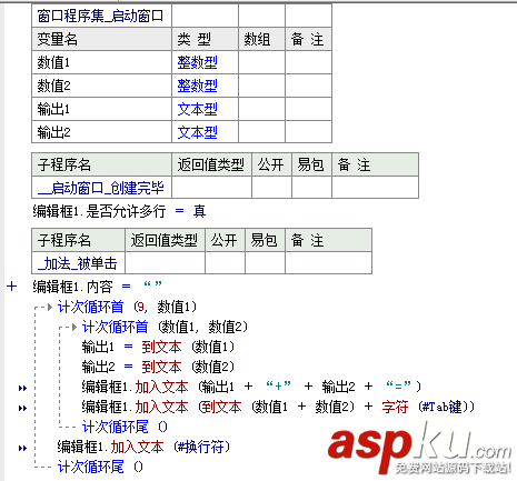 易語言,九九乘除表