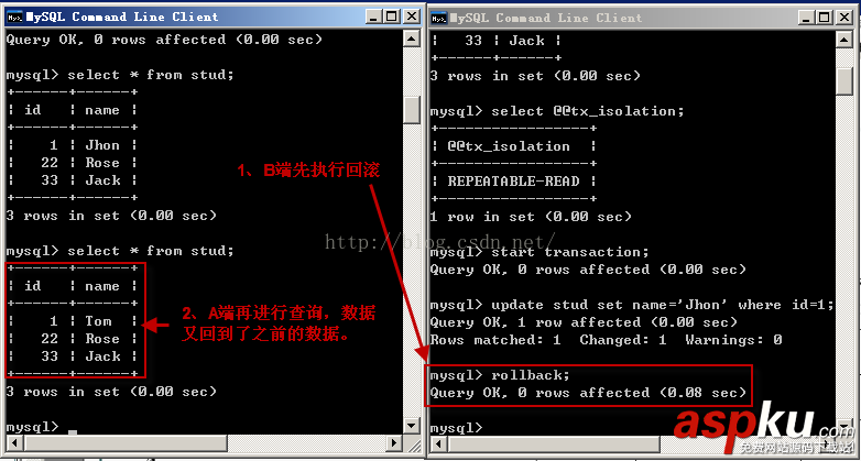 mysql,隔離,詳解隔離級別操作過程,隔離級別操作過程