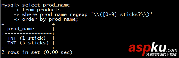 MYSQL,正則表達式,過濾數據