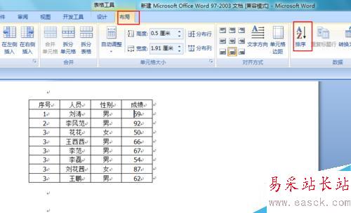 word 文檔總成績如何排序？
