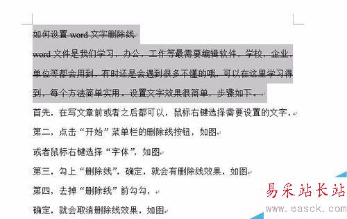 如何設置word文字刪除線