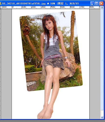 photoshop讓mm的腿從畫框里伸出來