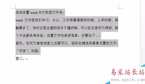 如何設置word中文和西文字體