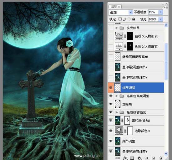 photoshop合成實例:十字墓碑旁的枯樹美女