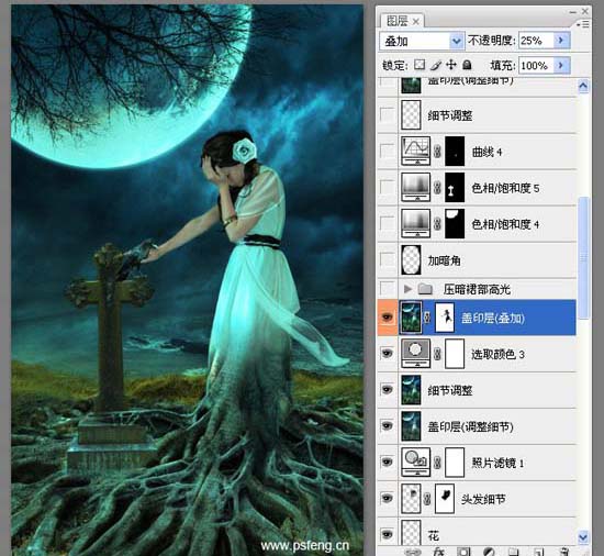 photoshop合成實例:十字墓碑旁的枯樹美女