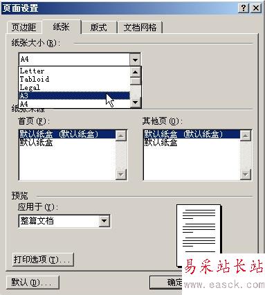 word頁面設置里沒有A3紙格式怎么辦