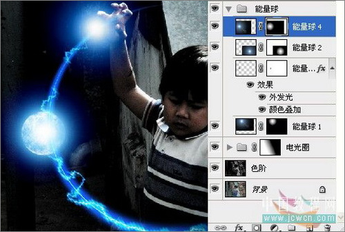 ps照片：小孩玩超能力電光能量球