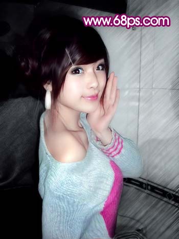 photoshop教程:黑白背景淡紫色靚麗美女_webjxcom
