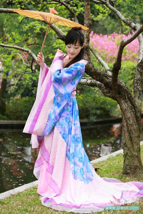 photoshop簡單為古裝美女增添藝術背景_webjx