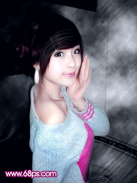 photoshop教程:黑白背景淡紫色靚麗美女_webjxcom