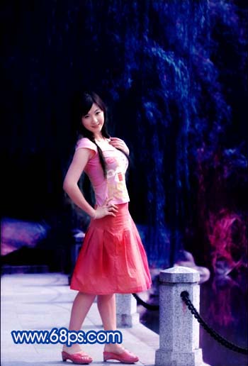 photoshop把風景照變斑斕藍色星光特效