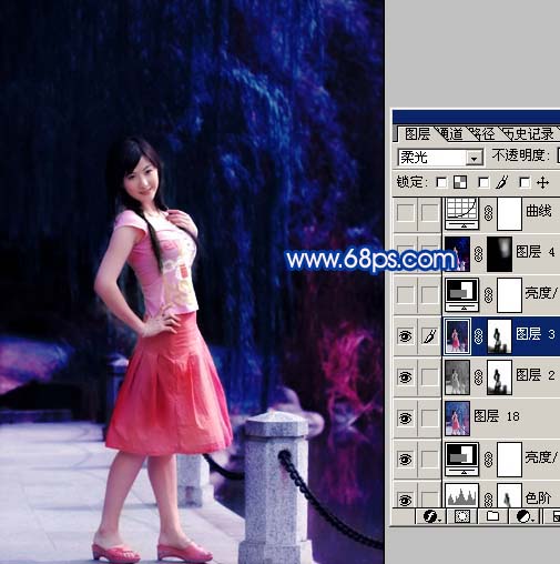 photoshop把風景照變斑斕藍色星光特效