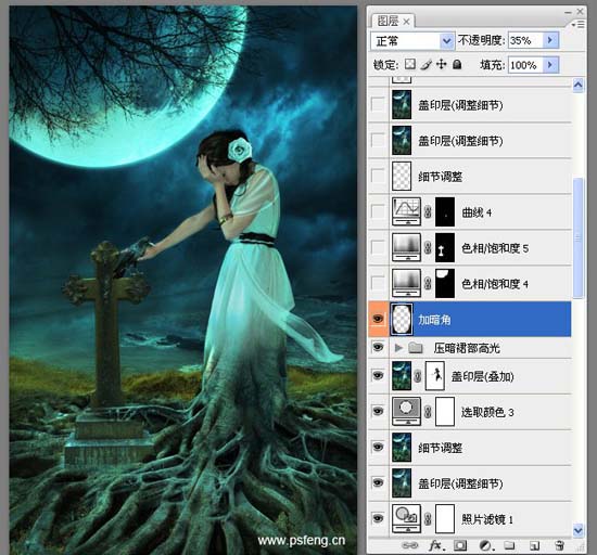 photoshop合成實例:十字墓碑旁的枯樹美女