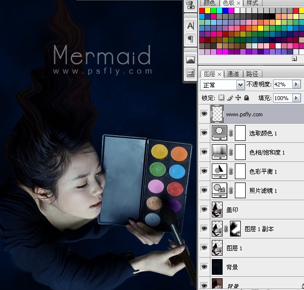 ps照片教程:美女在水下吐著氣泡化妝_webjx.com