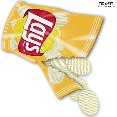 photoshop繪制撕開口的樂事美味薯片塑料包裝_網頁設計