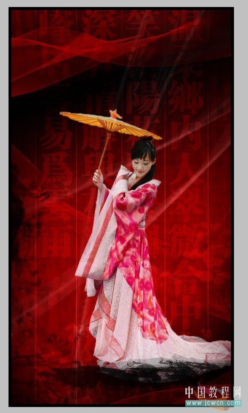 photoshop簡單為古裝美女增添藝術背景_webjx