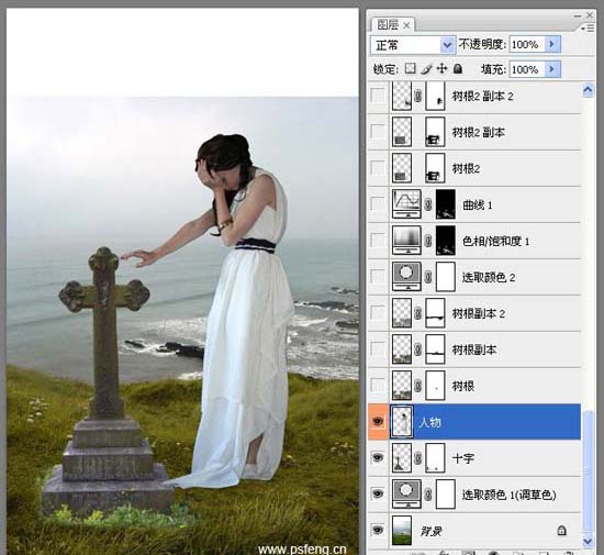 photoshop合成實例:十字墓碑旁的枯樹美女