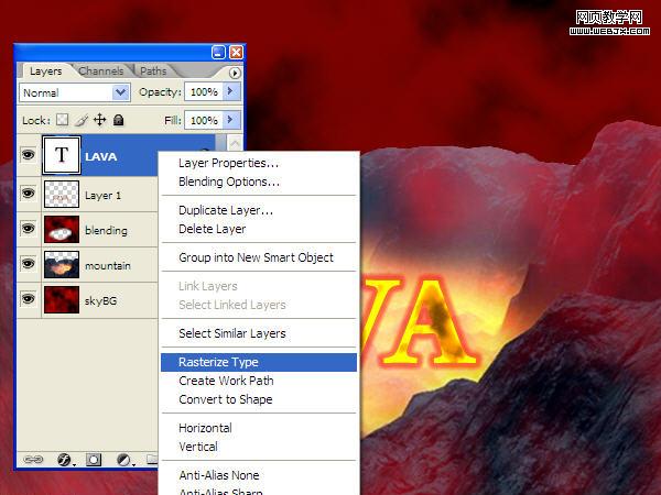 photoshop制作在熔巖里燃燒的文字特效_網頁設計