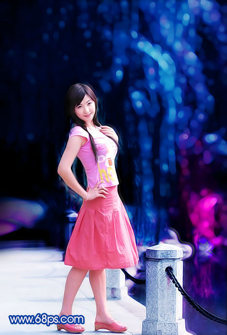 photoshop把風景照變斑斕藍色星光特效