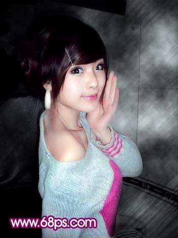 photoshop教程:黑白背景淡紫色靚麗美女_webjxcom