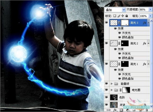 ps照片：小孩玩超能力電光能量球