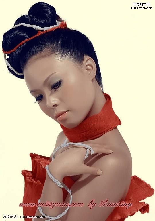 ps調色教程:復古淡黃膚色美女照片_webjx.com