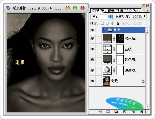 photoshop制作黃金首飾模特廣告色調