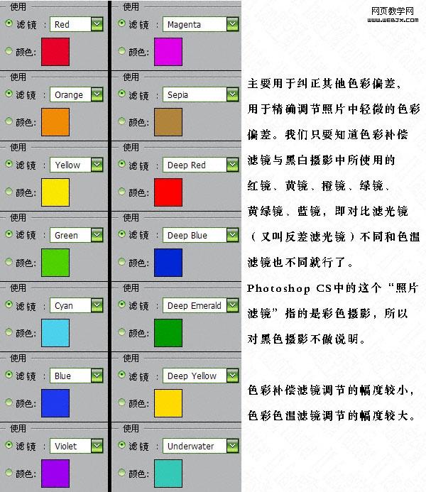 photoshop基礎教程：“照片濾鏡/photo filter”名詞詳解_中國教程網